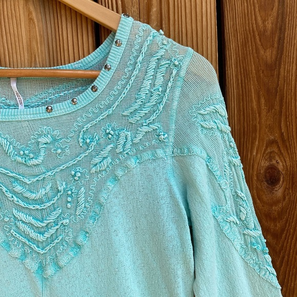 Free People Studded Mesh Aqua Long Sleeve - Picture 6 of 13
